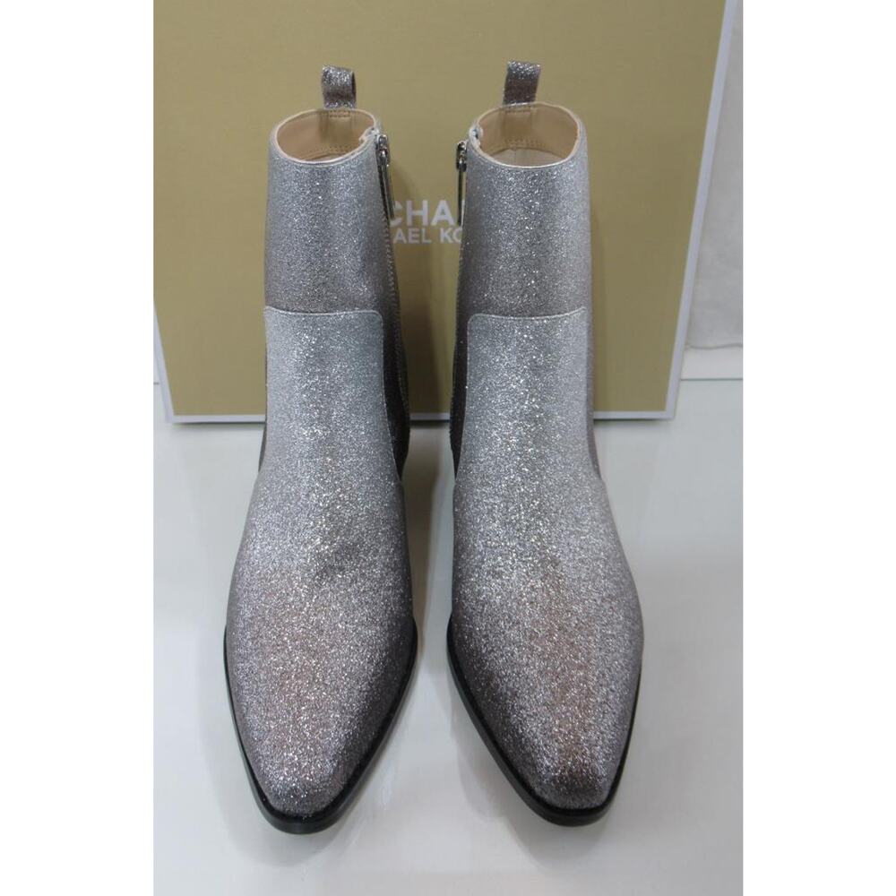 Michael Kors Harlow Bootie Glitter Embellished Boots Silver / Black Size 8 - Picture 4 of 9